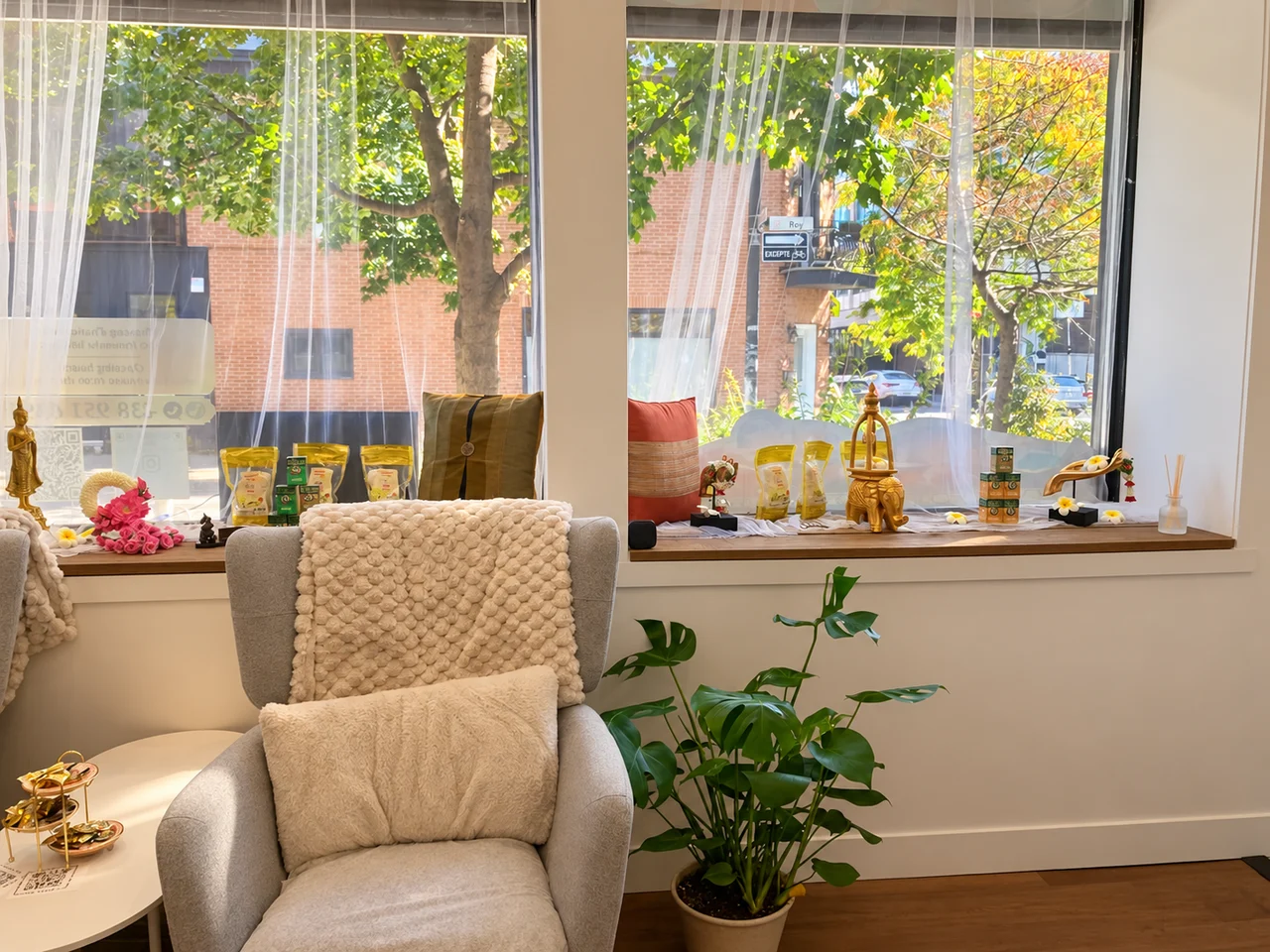 Window seating in Sabai’s reception area